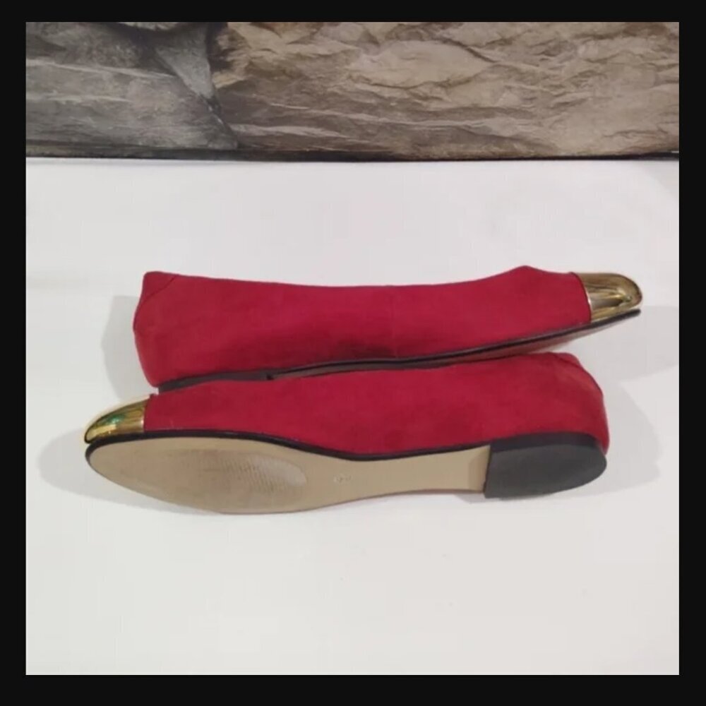 Sz 9M Worthington Burgundy & Gold Ballet Flats Metallic Toe Faux Suede 9 Medium - Picture 7 of 12